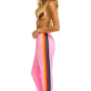 Aviator Nation Pink Joggers with Rainbow Stripe